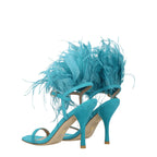 Green Leather Stiletto Heel Sandals