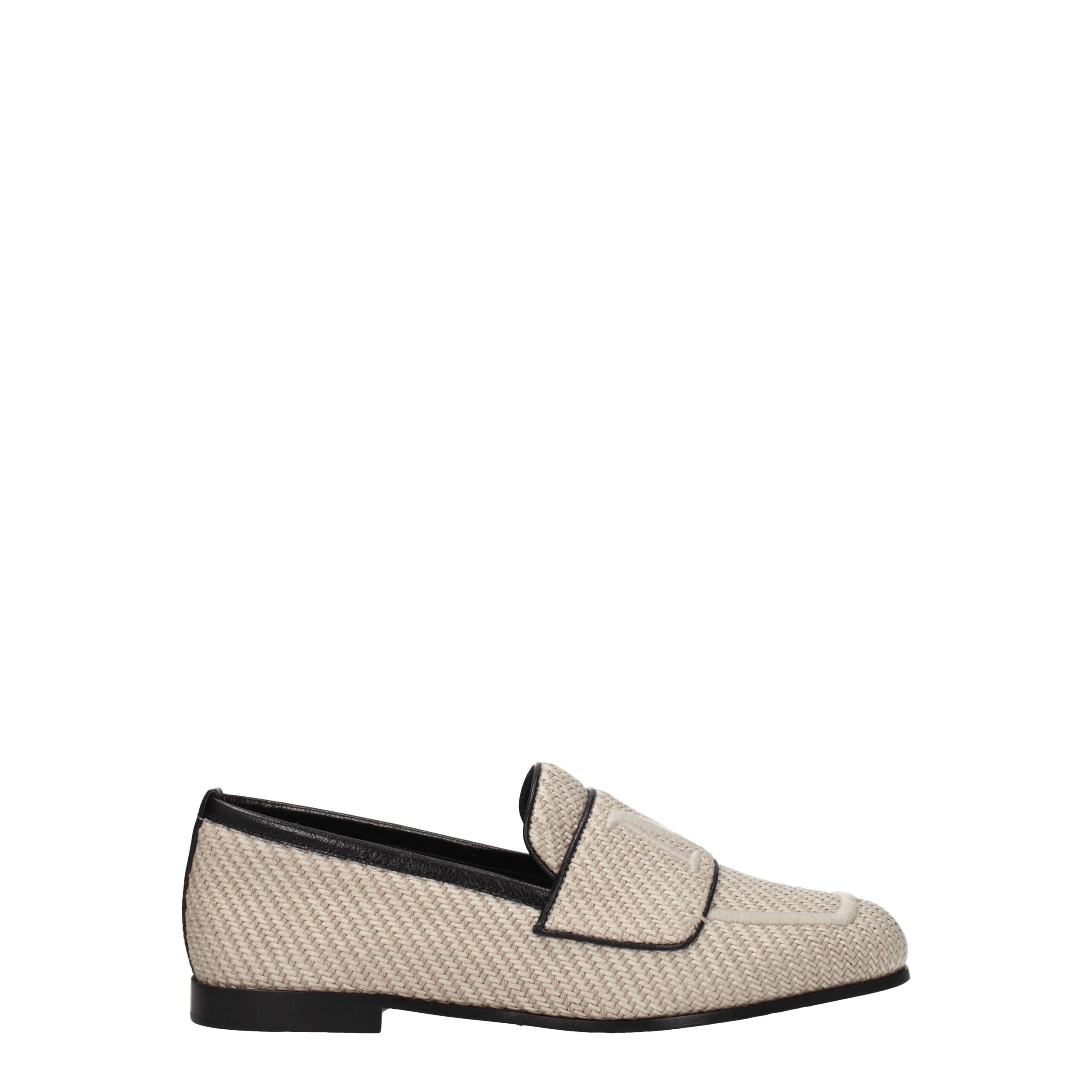 Beige Fabric Slip-On Loafers