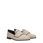 Beige Fabric Slip-On Loafers
