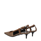 Beige Fabric Mid Heel Pumps