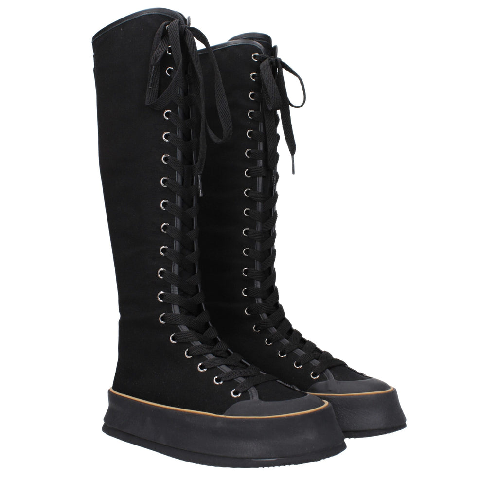 Black Fabric Lace-Up Boots