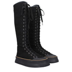 Black Fabric Lace-Up Boots