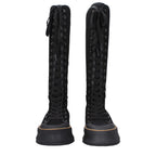 Black Fabric Lace-Up Boots
