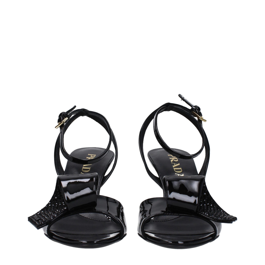Black Leather Stiletto Heel Sandals