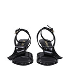 Black Leather Stiletto Heel Sandals