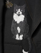 Black Bee Crown Embellished Suit Coat Blazer