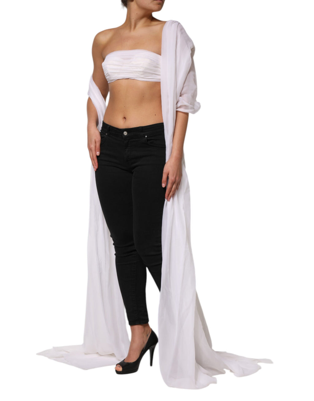 White Bustier Corset Cropped Chiffon Top