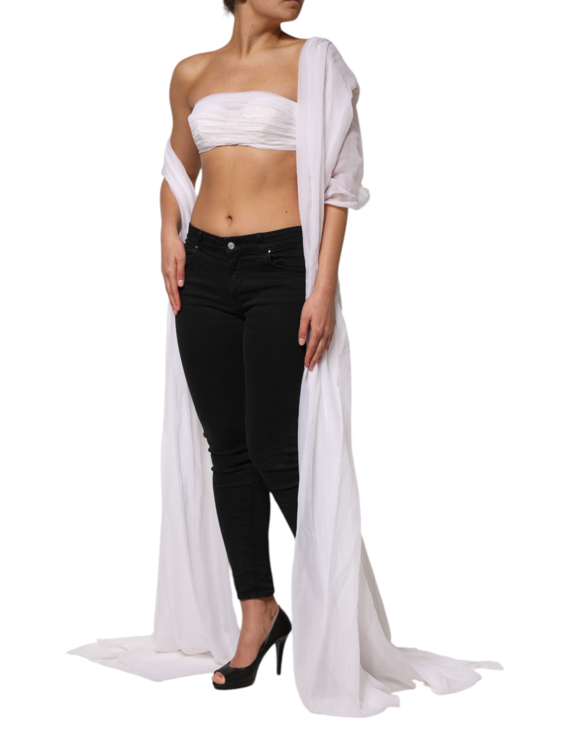 White Bustier Corset Cropped Chiffon Top