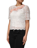 White Floral Lace Short Sleeves Blouse Top