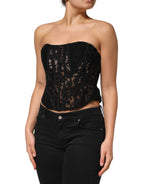 Black Strapless Floral Lace Bustier Cropped Top