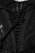 Black Strapless Floral Lace Bustier Cropped Top