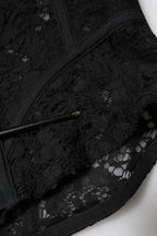 Black Strapless Floral Lace Bustier Cropped Top