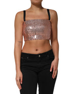 Pink Sequined Nylon Sleeveless Cropped Top