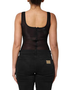 Black Nylon Sleeveless Round Neck Tank Top