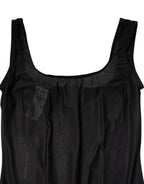 Black Nylon Sleeveless Round Neck Tank Top