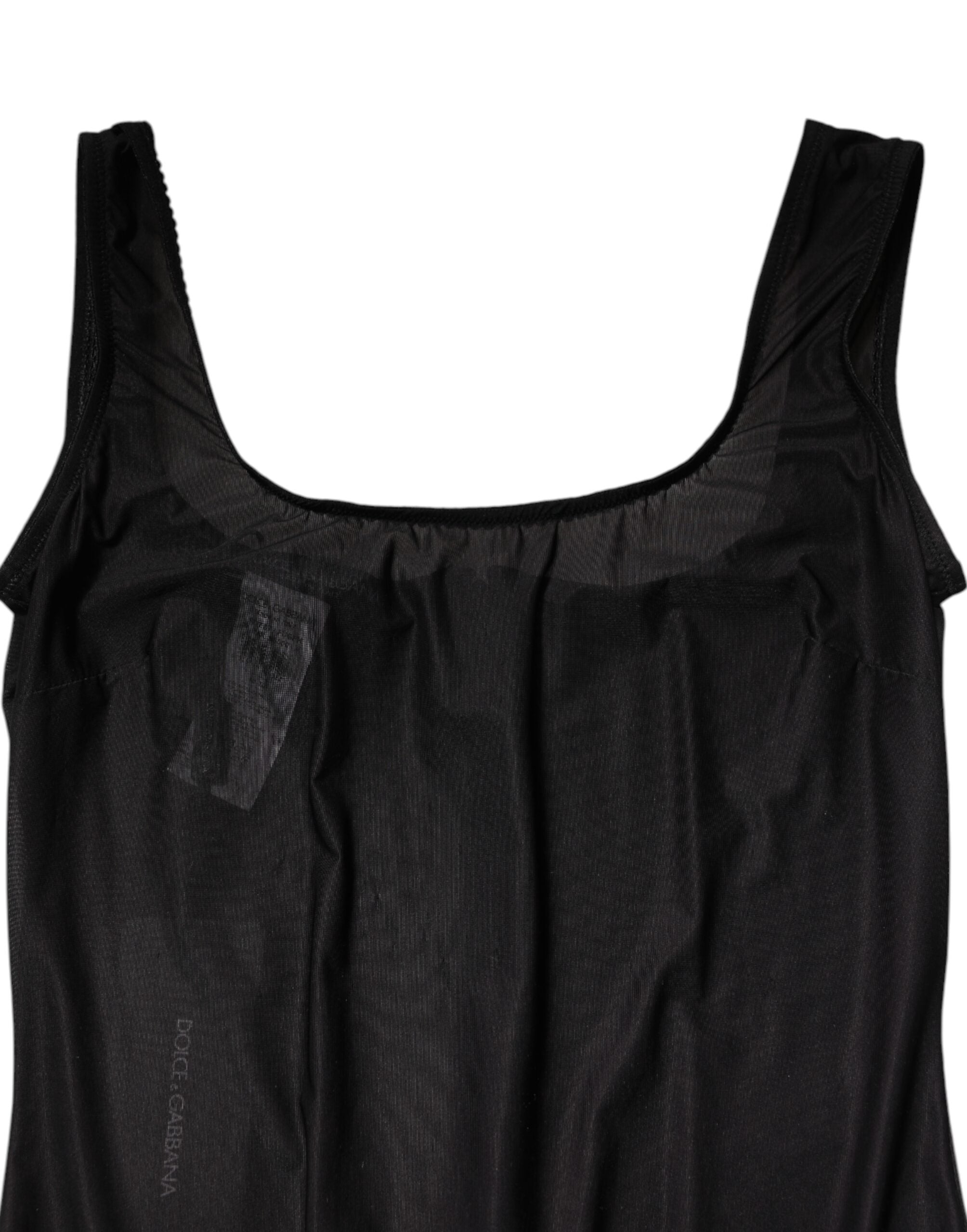 Black Nylon Sleeveless Round Neck Tank Top