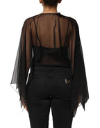 Black See Through Silk Chiffon Lace Blouse Top