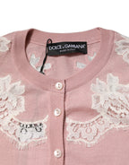 Pink Floral Lace Detailing Cardigan Sweater