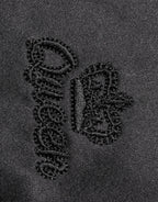 Black Silk Ascot Collared Button Blouse Top