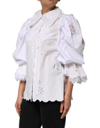 White Ruffled Lace Embellished Blouse Top