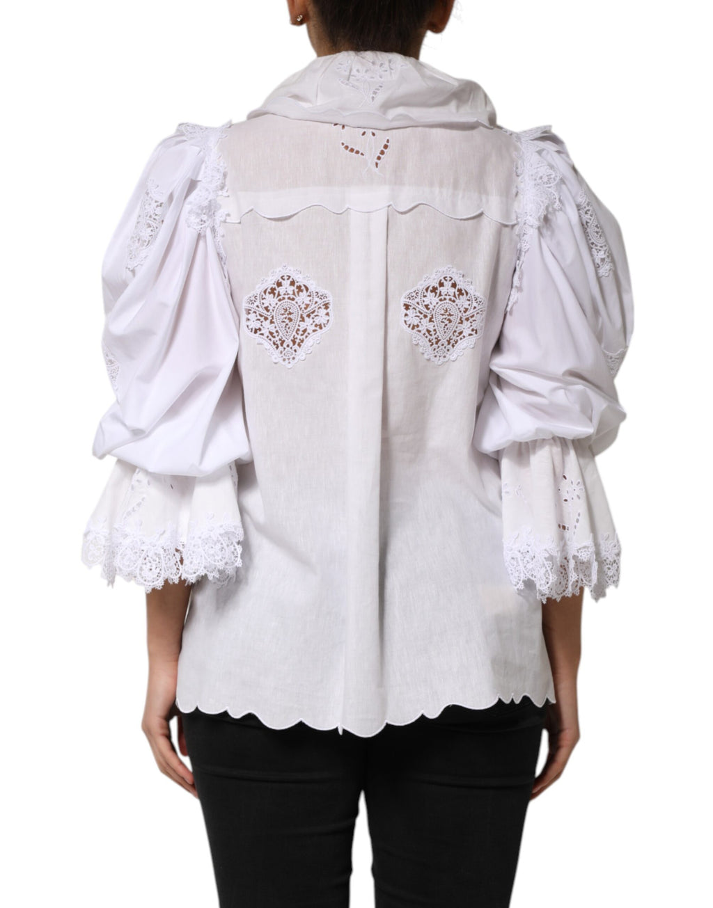 White Ruffled Lace Embellished Blouse Top