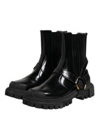 Black Leather Chelsea women Short Boots Shoes