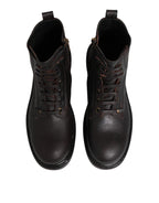 Dark Brown Leather Lace Up Mid Calf Boots Shoes