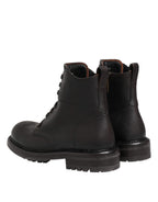 Dark Brown Leather Lace Up Mid Calf Boots Shoes