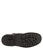 Dark Brown Leather Lace Up Mid Calf Boots Shoes