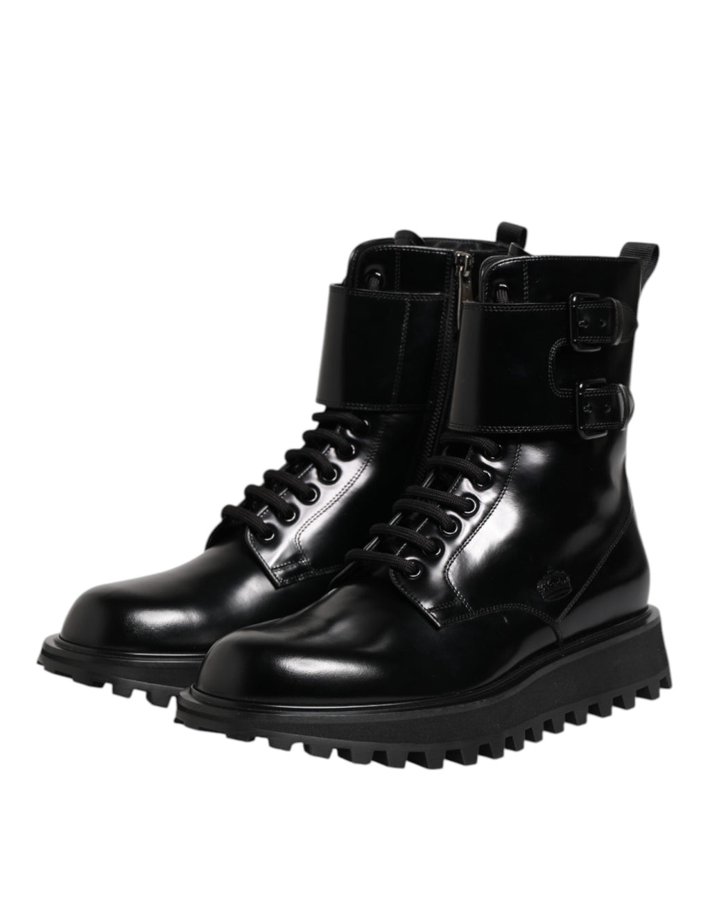 Black Leather Lace Up Mid Calf Boots Shoes