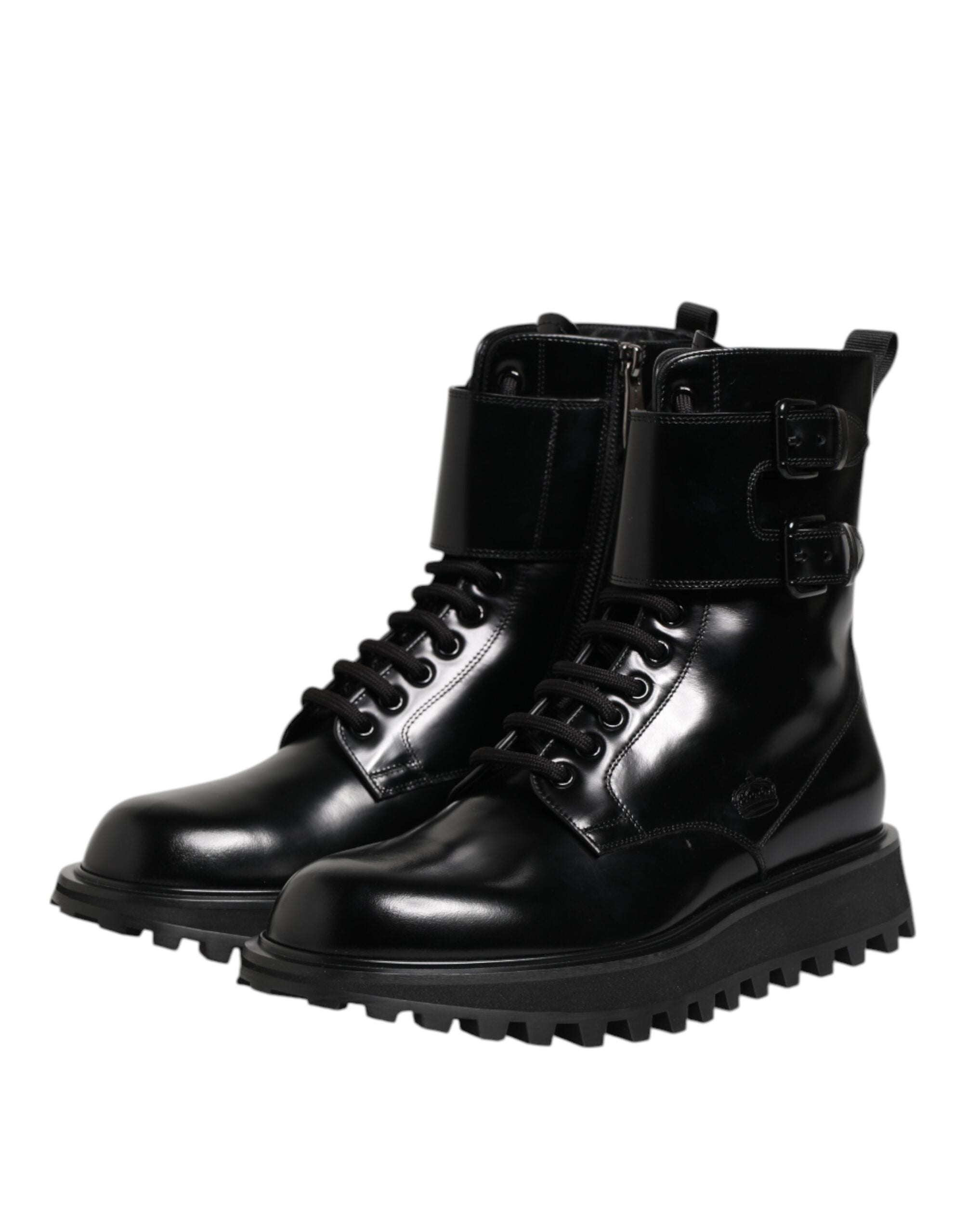Black Leather Lace Up Mid Calf Boots Shoes