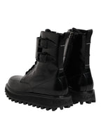 Black Leather Lace Up Mid Calf Boots Shoes