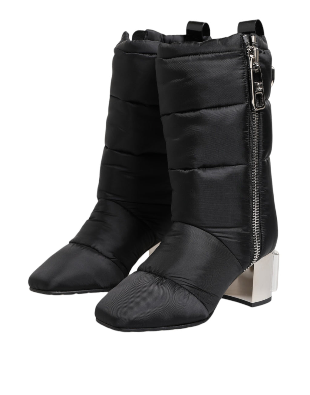 Black Padded Mid Calf Logo Heel Boots Shoes