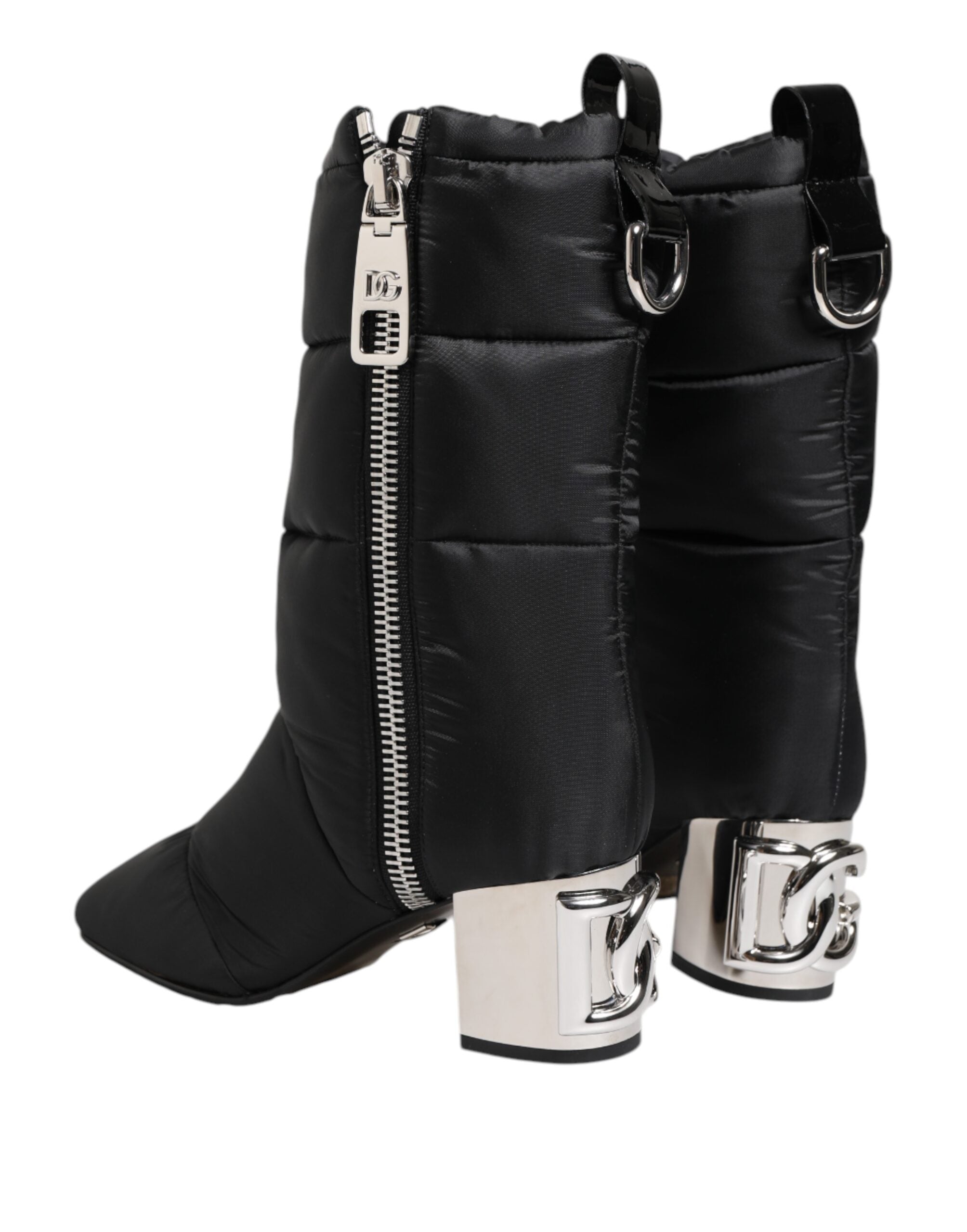 Black Padded Mid Calf Logo Heel Boots Shoes