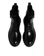 Black Leather Lace Up Mid Calf Boots Shoes