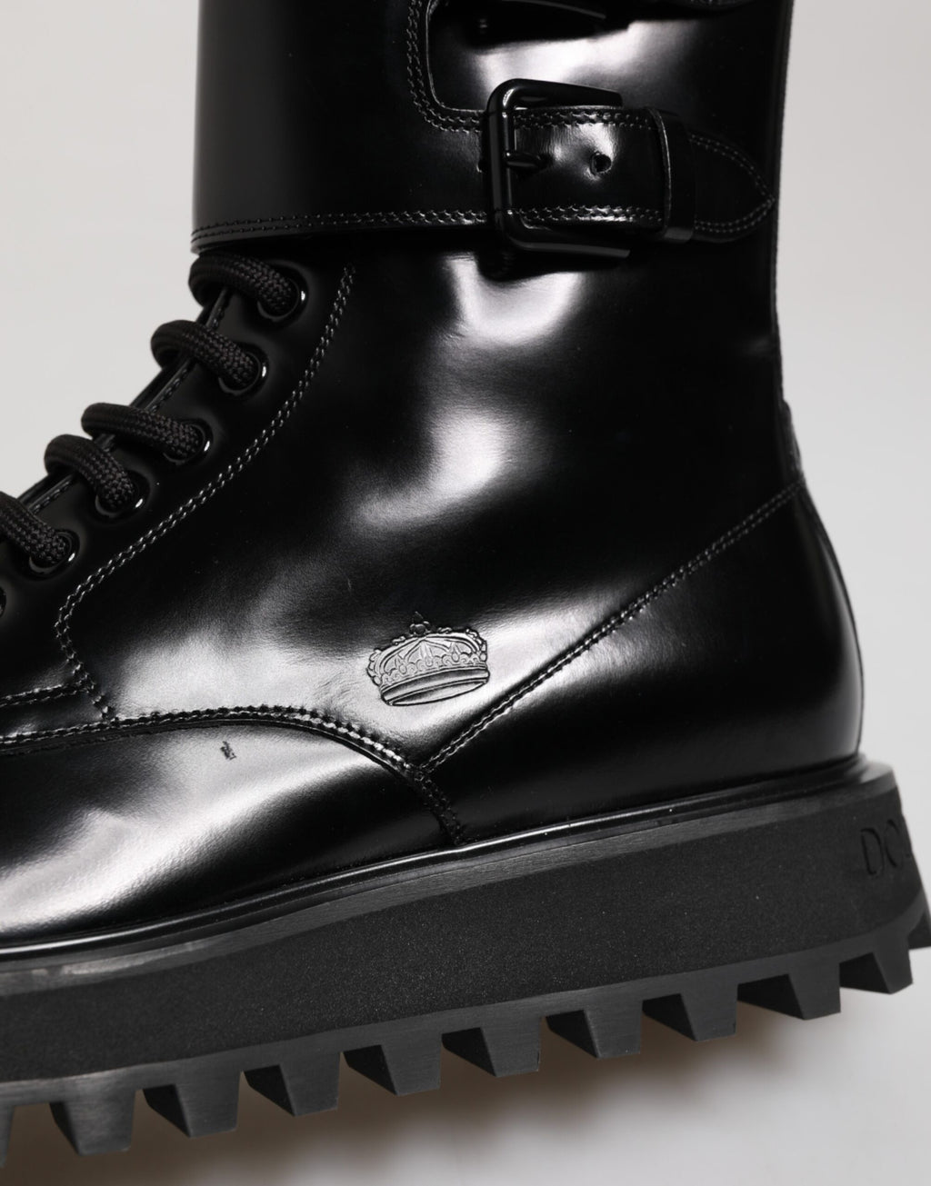 Black Leather Lace Up Mid Calf Boots Shoes