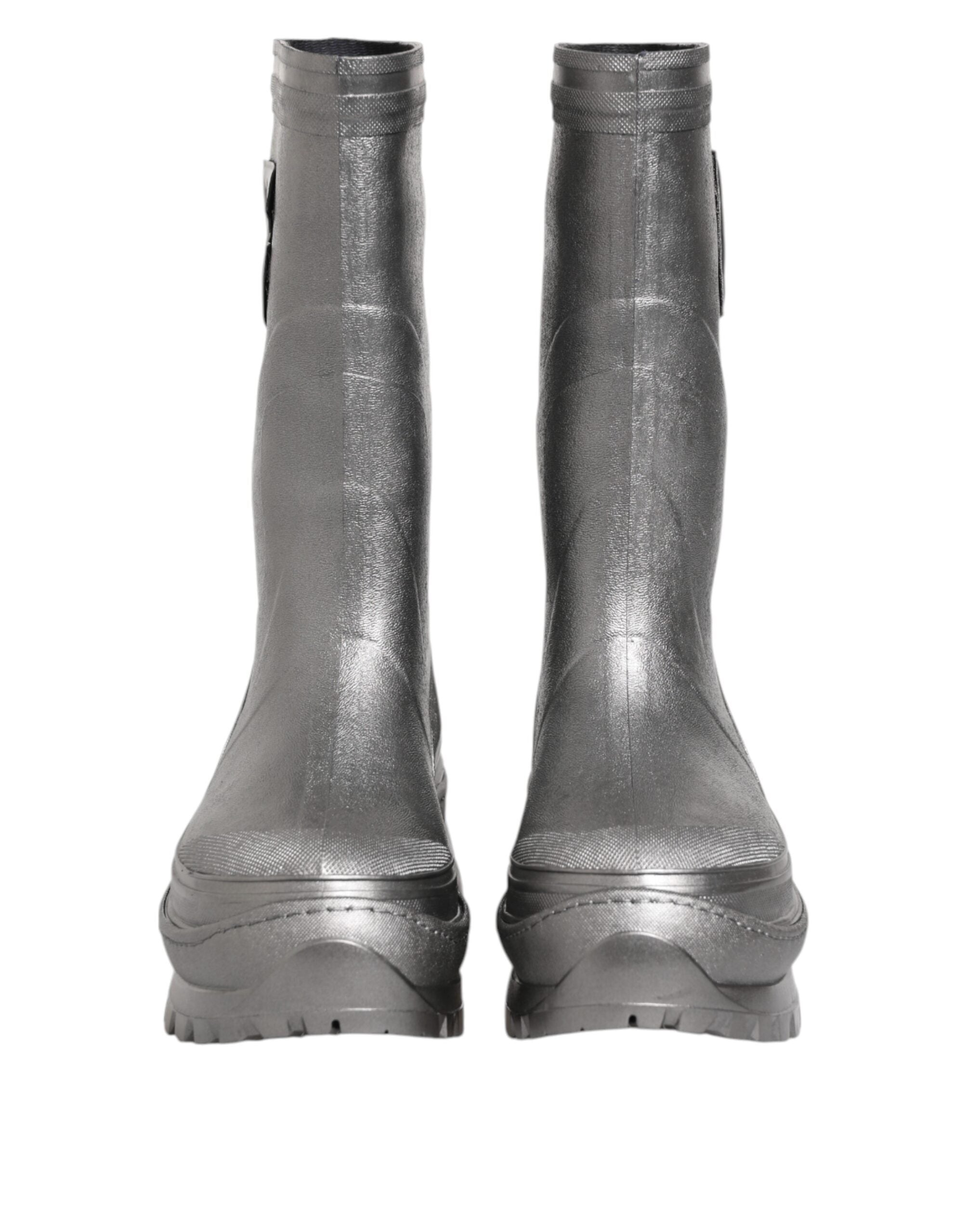 Metallic Silver Pull On Rain Boots Shoes