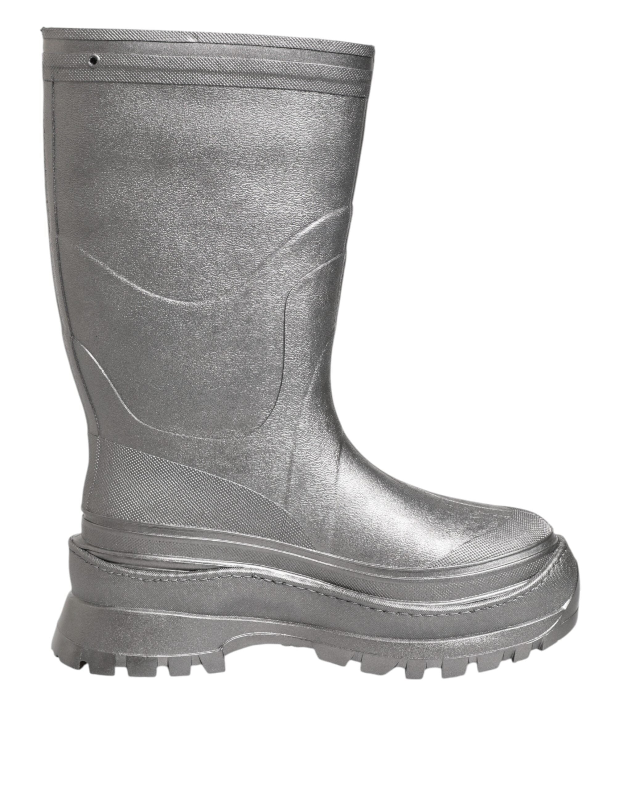 Metallic Silver Pull On Rain Boots Shoes