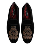 Black Velvet Gold Crown Mens Loafers Shoes