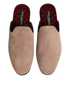 Beige Suede Leather Slides Flat Slipper Shoes
