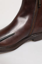 Brown Chelsea Leather Mid Calf Boots Shoes