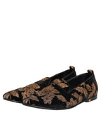 Black Floral Embroidery Men Loafers Shoes