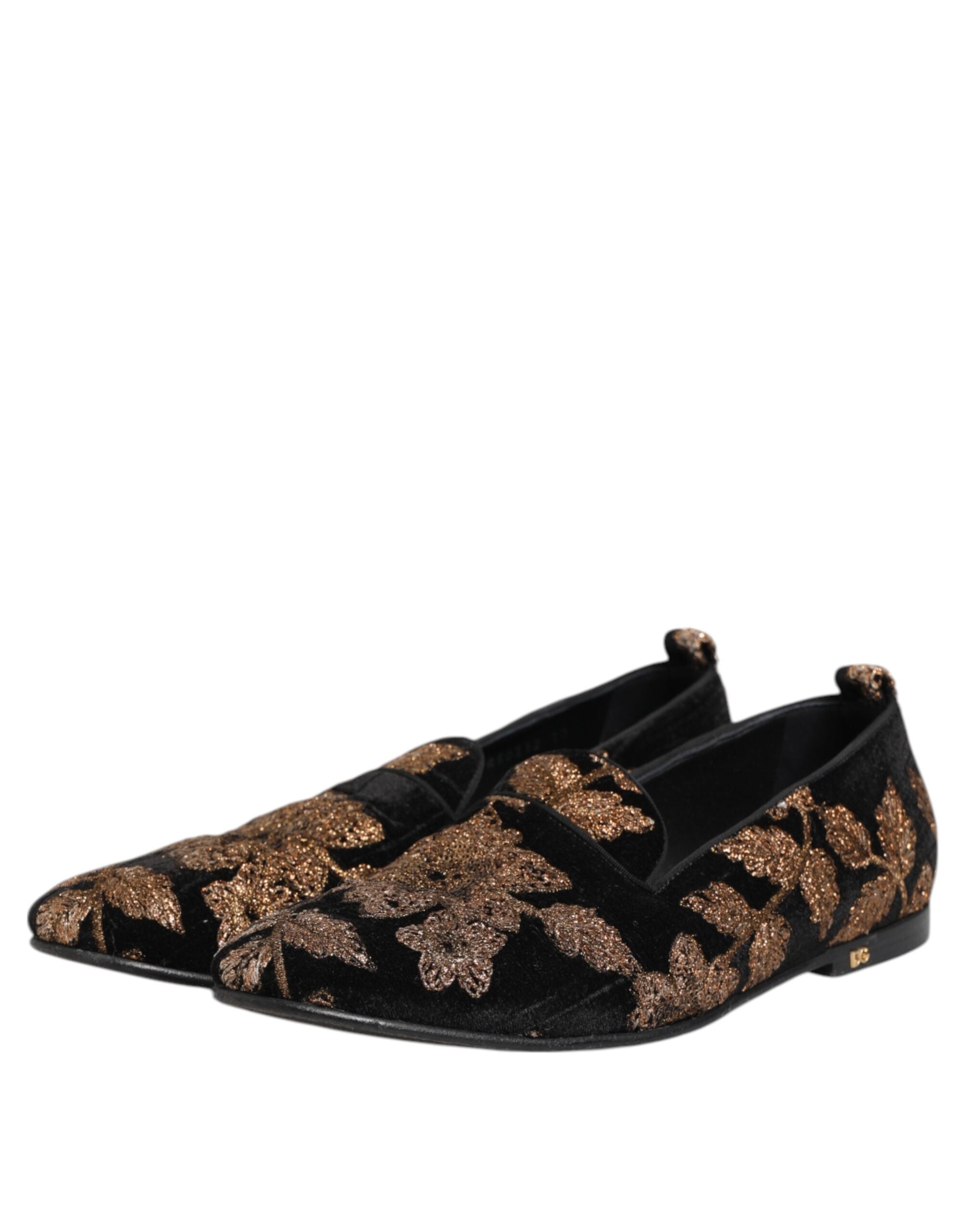 Black Floral Embroidery Men Loafers Shoes