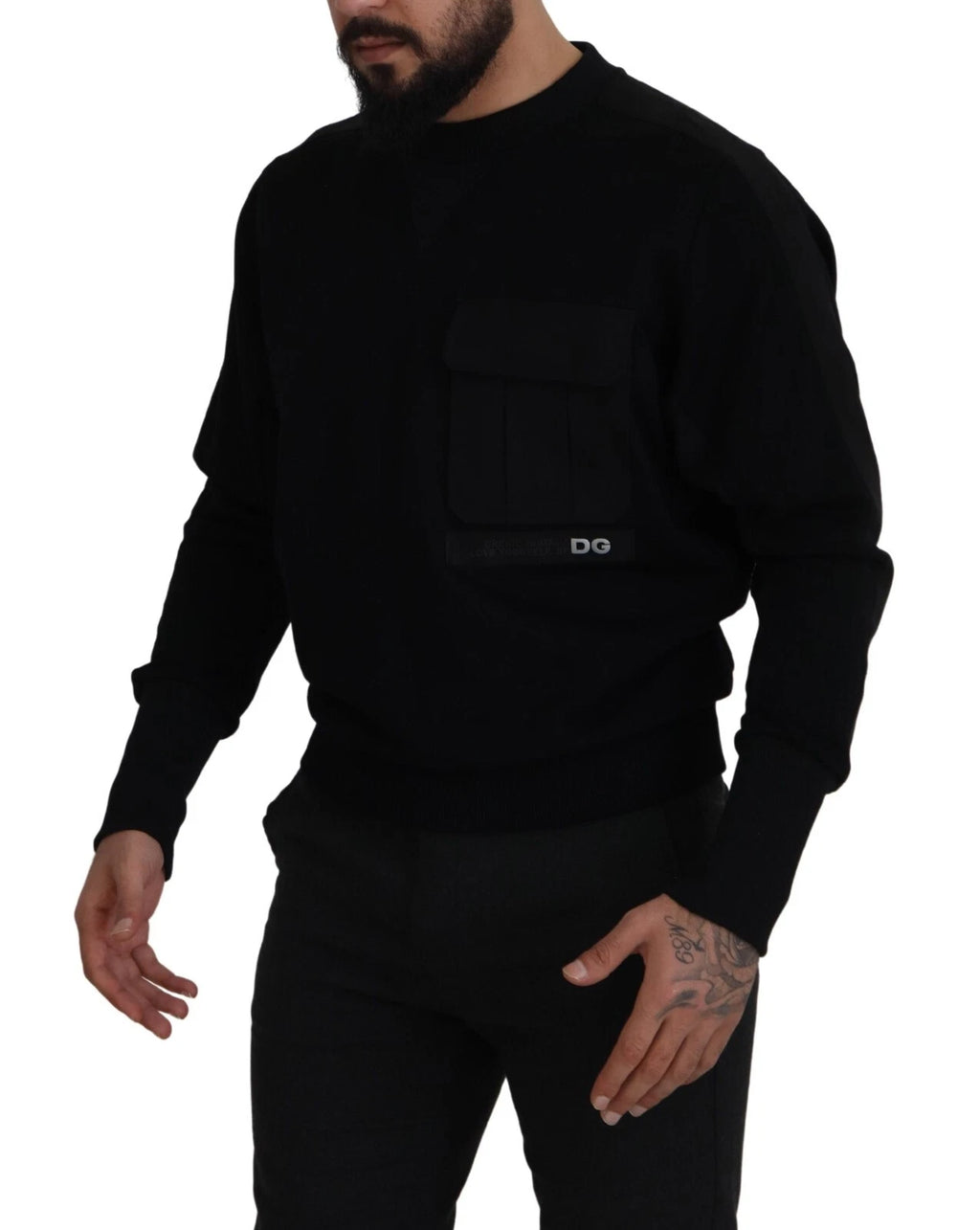 Black Cotton Crewneck Sweatshirt Sweater