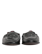 Black Leather Slip On Men Flat Loafers Shoes