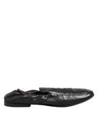 Black Leather Slip On Men Flat Loafers Shoes