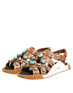 Brown Leather Studded Slides Sandals Shoes
