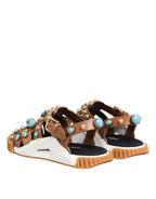 Brown Leather Studded Slides Sandals Shoes