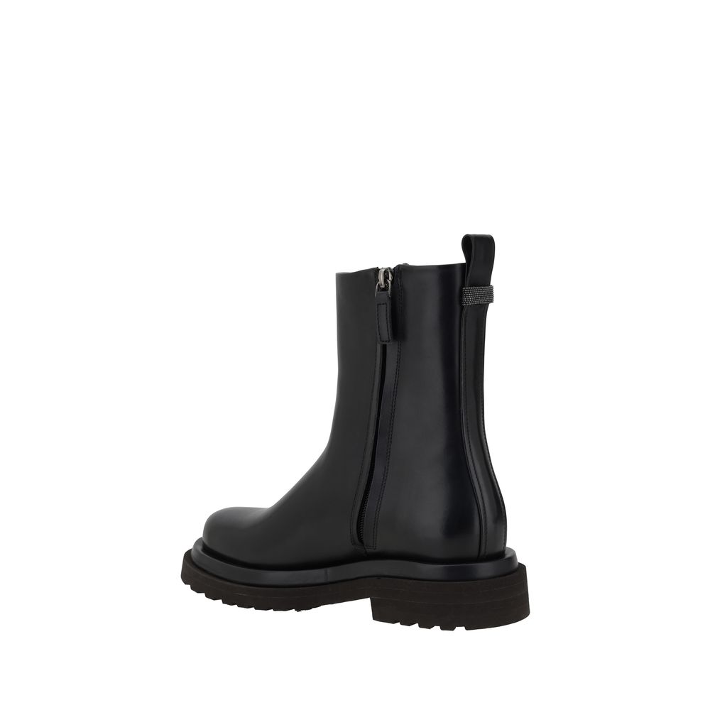 Black Calf Leather Bos Taurus Ankle Boots