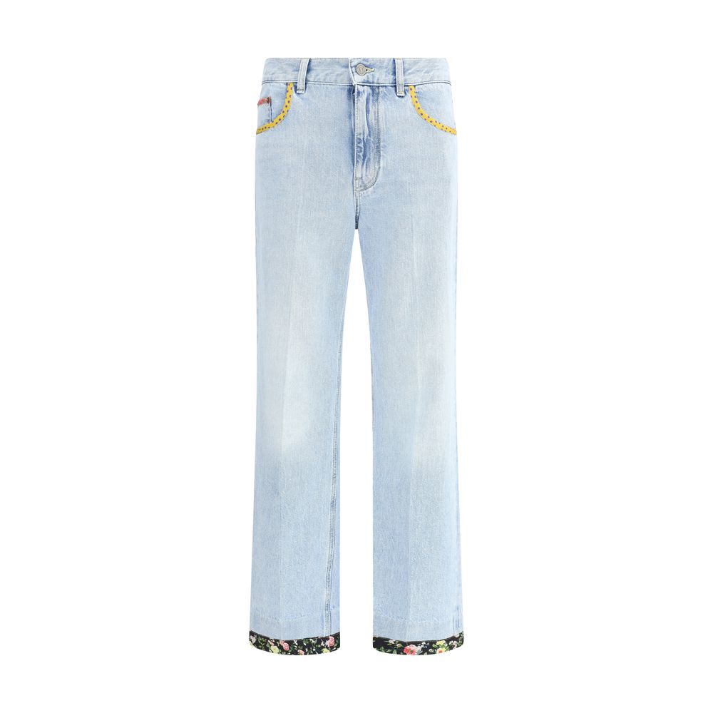 Blue Cotton Straight-Leg Jeans